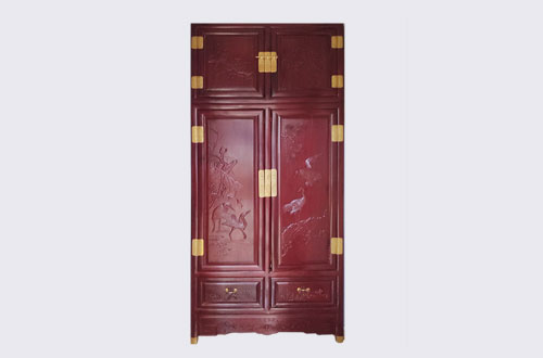 龙文高端中式家居装修深红色纯实木衣柜