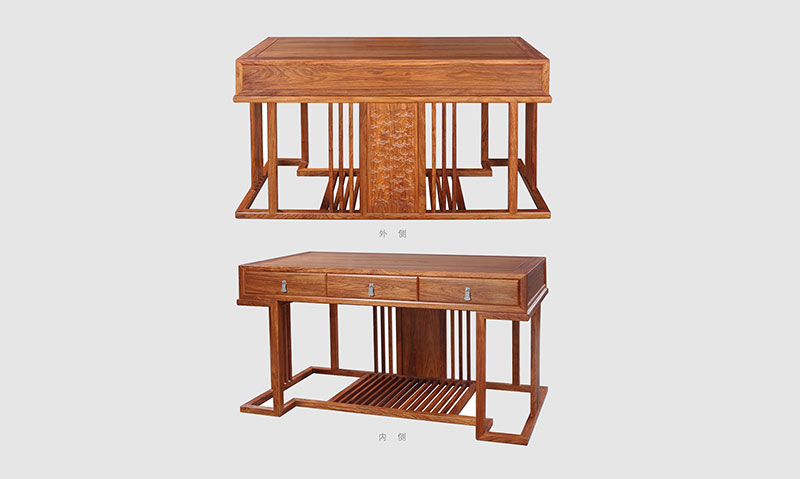 龙文 别墅中式家居书房装修实木书桌效果图